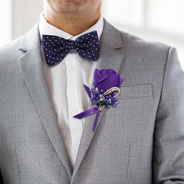 Lila bröllopsros Boutonniere med stift för män Bröllop Groomsmen Best Man, Brudgum Boutonnieres för bröllopsfest Prom Jubileum (Boutonniere-Pur Boutonnierepurple 6Packs