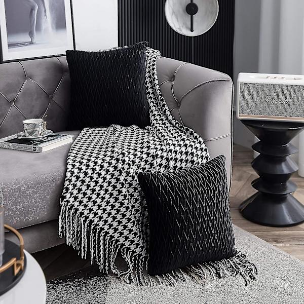 Set med 2 dekorative pynteputer i fløyel med tekstur, luksuriøs stil, mykt putetrekk, putetrekk i bondehus-stil til sofa, soverom, sofa, 1