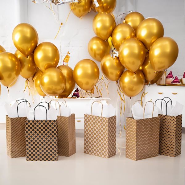 24 stk. gaveæsker med 24 servietter, gaveposer med håndtag, brune gaveposer i kraftpapir til fødselsdag, bryllup, babyshower, fest Brown 24 Pack with Tissues 1 count (Pack of 24)