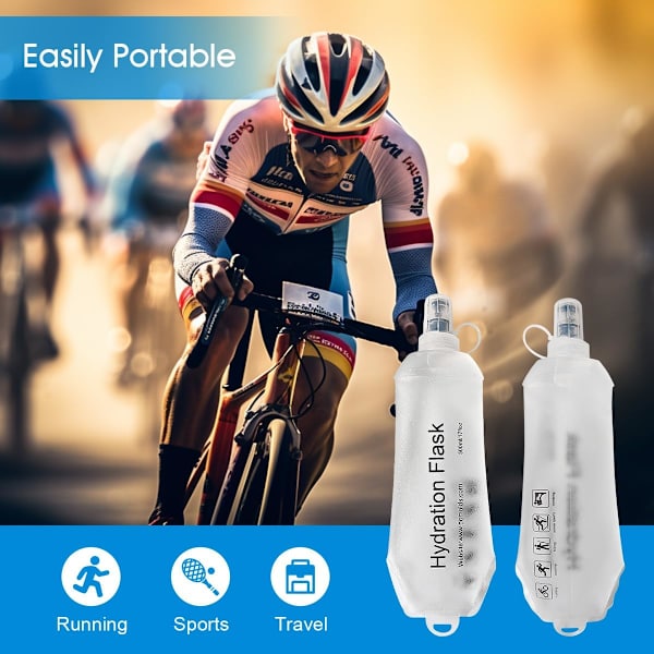 150ML Myk Flask, TPU Foldbar Løpehydreringsflaske, Myk Sammenleggbar Vannflaske for Hydreringspakke Sykling Maraton Løping Fotturer, Hvit White 150ml