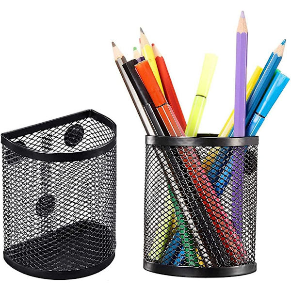 3 stk. magnetisk penneholder, mesh skrivebordsarrangør pennepot blyantholdere opbevaring af kontorartikler, med magneter til at holde whiteboard, skrivebord, skabsadgang Black