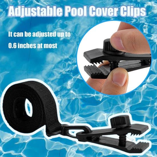 Poolovertræk rullestropper og clips - monteringssæt til nedgravede pools - inkluderer 8 selvklæbende nylonstropper og tapper 8 snorplader.