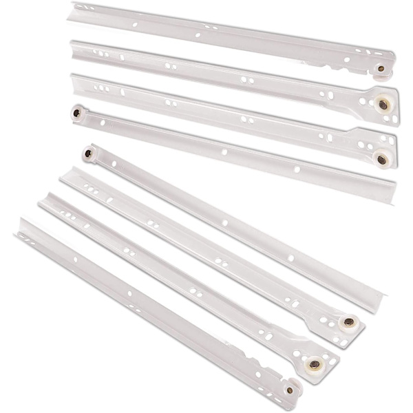400mm Høy Kvalitet Rulleskuff Skuffer/Skinner Bunnfiks Metall Hvit, Pakke med 2 Sett White L: 16\