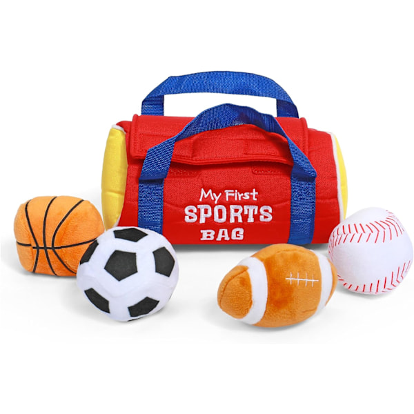 GUND Min Första Sportväska Plysch Leksakssats, Babygåvor för Pojkar och Flickor 1 År & Uppåt, 5-Delar, 8\" Sports Bag
