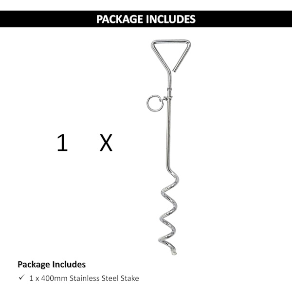 1 X 16\" Hundspik i stål, spiralformad, kraftig markspik, hundfäste, utomhustillbehör för hundar, för hundkedjor för utomhusbindning (Sta Stake Only 1 X 40cm