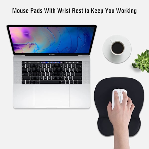 Musemåtte med memory foam håndledsstøtte, 4mm musemåtte med skridsikker gummibase, sort Black Memory Foam Wrist Rest
