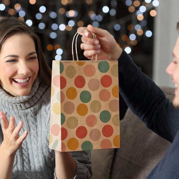 Gaveposer, 24 stk. Festposer Fargerike Polka Dots Brune Papirposer med Håndtak for Festgaver, Valentinsdag, Bursdag, Bryllup, Thanksgiving Polka Dots  Brown 24 count (Pack of 1)