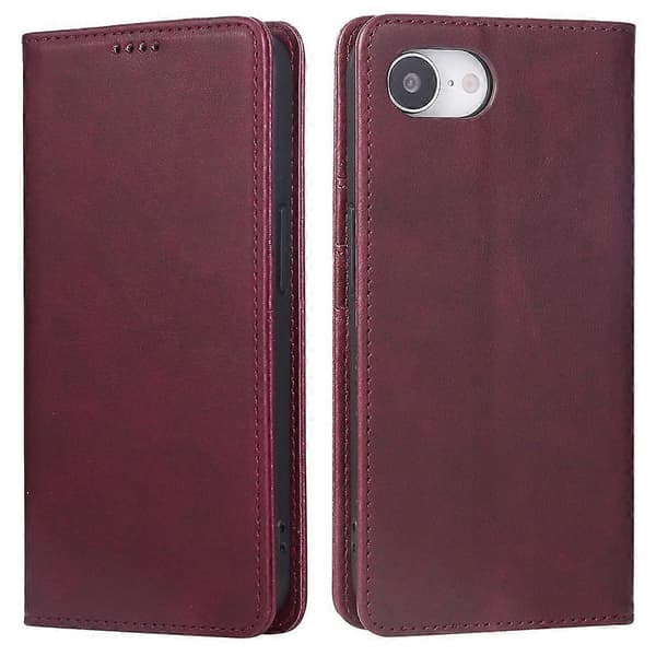 Fodral för iPhone 16e PU Läder Plånboksfodral Wine Red