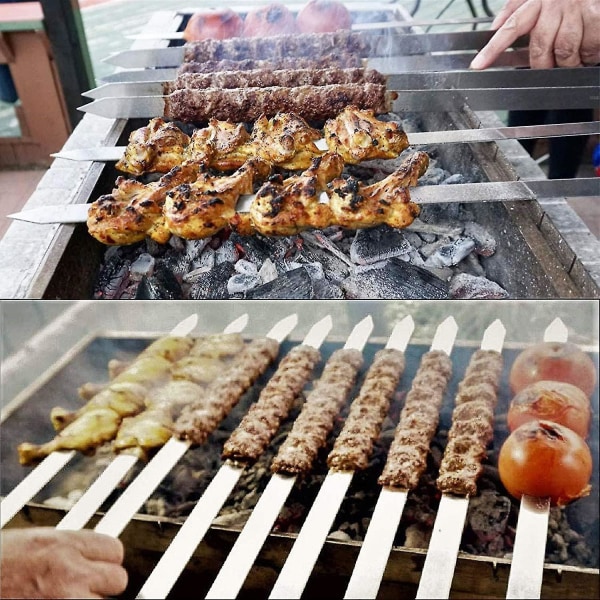 Grillspett, turkiska spett med trähandtag, kebabspett i rostfritt stål, för Koobideh Kebab, grill i turkisk stil