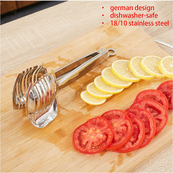 Tomatskærer Citronskærer 18/8 Rustfrit Stål Multifunktionel Rund Frugt Tang Holder Nem Skæring Frugter & Grøntsager Værktøjer Køkken Skærende Hjælpemiddel