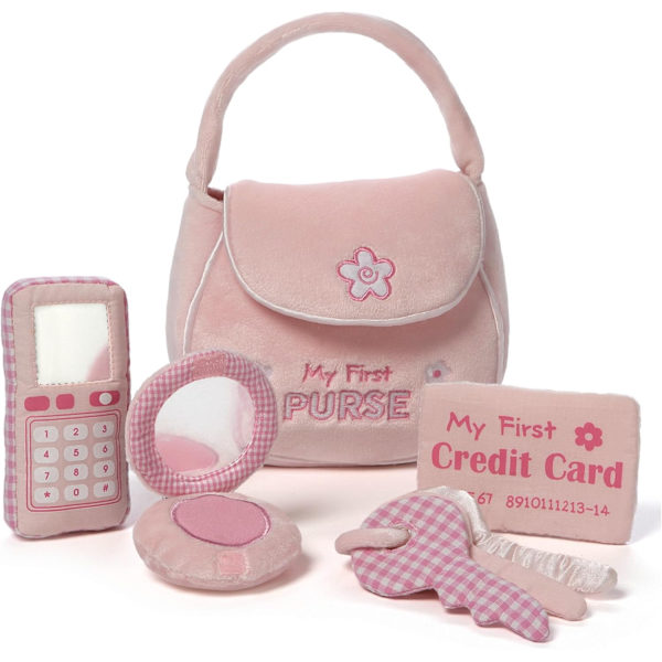 GUND Play Soft -kokoelma, Ensimmäinen Lompakkoni 5-osainen Pehmolelusetti Rattaan, Peilin ja Rypistyspehmolelujen kanssa, Aistipeli Vauvoille ja Vastasyntyneille Purse Set