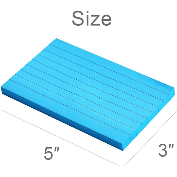 Linjerede klæbememoer 3X5 i lyse, linjerede post-it-sedler, farverige, superklæbende memoblokke, stærk klæbeevne, 6 blokke/pakke, 75 ark/blok Bright Colors 3x5 in
