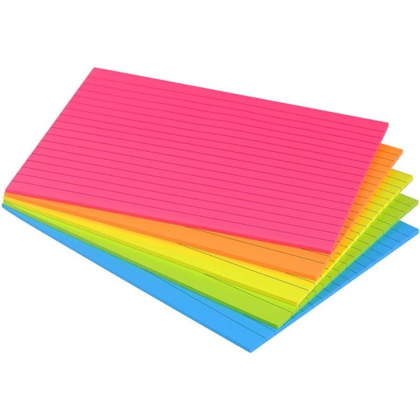 Fodrade självhäftande lappar 6X8 tum i ljusa linjerade post-it-lappar färgglada superklibbiga anteckningsblock dess starka vidhäftning, 5 block/förpackning, 28 ark/block Bright Colors 6x8 in