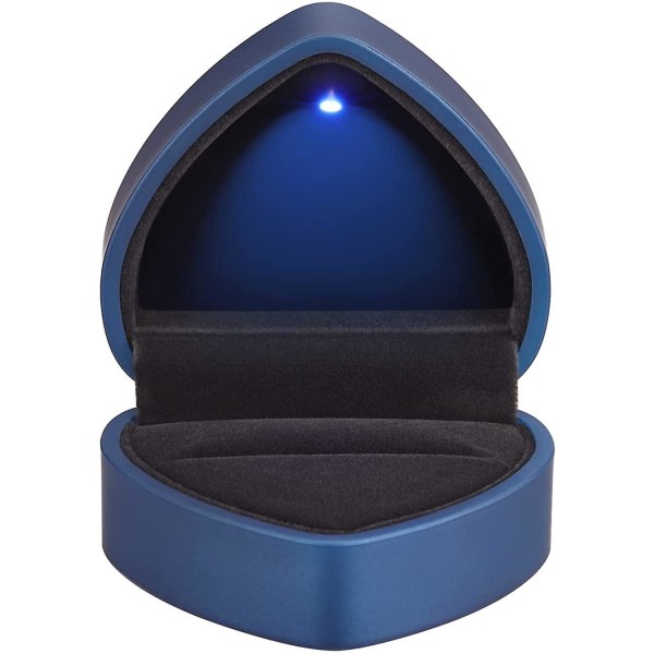Hjerteformet ring gaveæske med led lys, fløjl øreringe smykkeetui med lys, til bryllup, fødselsdag og jubilæum (blå-2 stk)