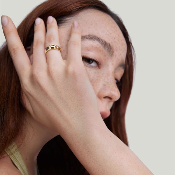 Kraftiga guldpläterade ringar för kvinnor - Trendiga kubiska zirkonium 14k guld fyllda stapelbara ringar MultiStone Dome Ring 6