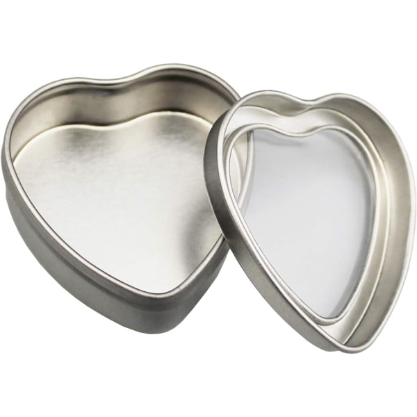 14-Pack 60ml Empty Heart Shaped Silver Metal Tins with Clear Window for Candle Making, Candies, Gifts & Treasures