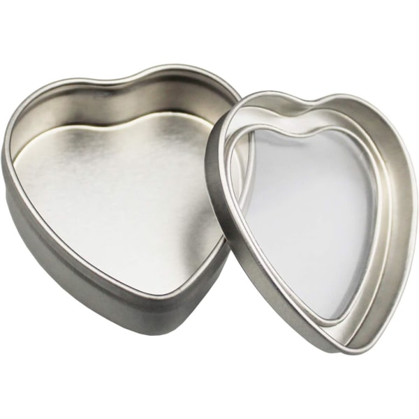 14-pak 60 ml tomme hjerteformede sølvmetaldåser med klart vindue til fremstilling af stearinlys, slik, gaver og skatte Silver