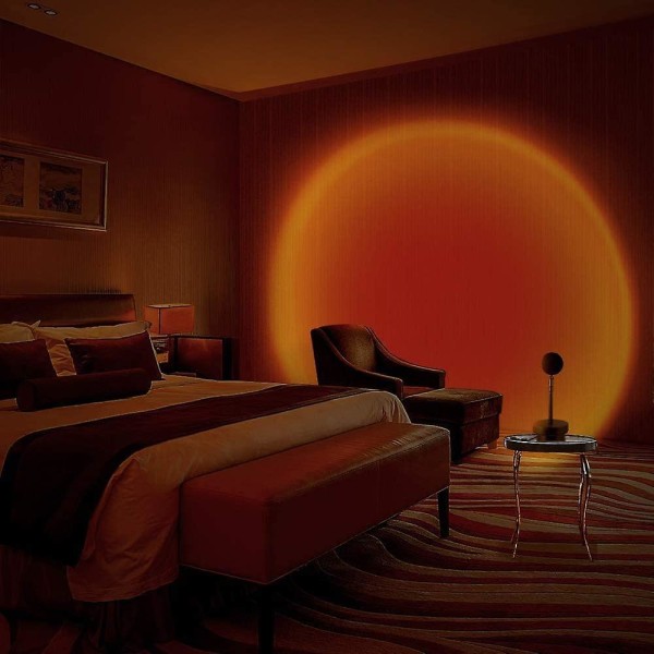Solnedgangsprojektionslampe, LED-projektionslampe, moderne gulvlampe, 180 graders rotation, brugt til stueindretning, farve: Solnedgang