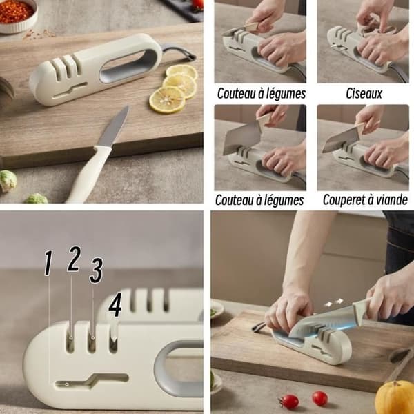 Knivslip - Kök - 4 i 1 - Ergonomisk - HIPS - Ljusgrå
