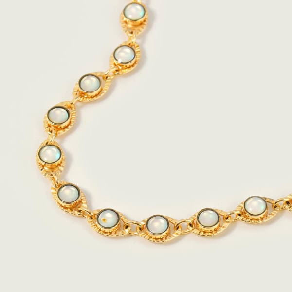 Armband för kvinnor 14K guldpläterad delikat kedja enkelt smycke sött för flickor Evil Eye Opal 2 Layer Satellite Chain