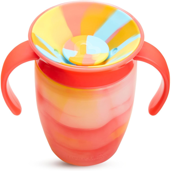 Miracle 360 6+ Måneder 7oz Baby Sippy Cups (2-pak), Fri Flow Bæger til Småbørn, Træningskop, BPA-fri, Spildfri, Opvaskemaskine-sikker Baby Vand B Red/ Yellow