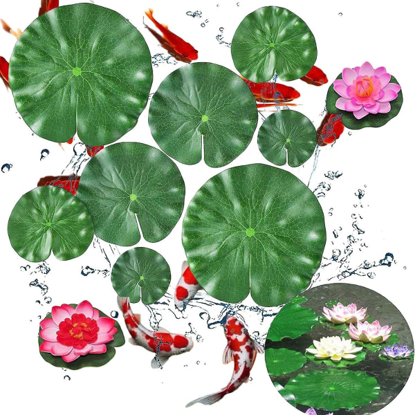 10 stycken flytande konstgjord lotus, flytande näckros, konstgjord flytande lotuslöv, för dekoration av pooldamm