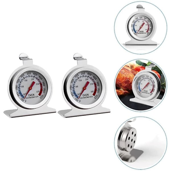 Ugnstermometer i rostfritt stål, omedelbar avläsning, köksugn, temperaturmätare, grilltemperaturer, mätverktyg för hem och butik (2 st,