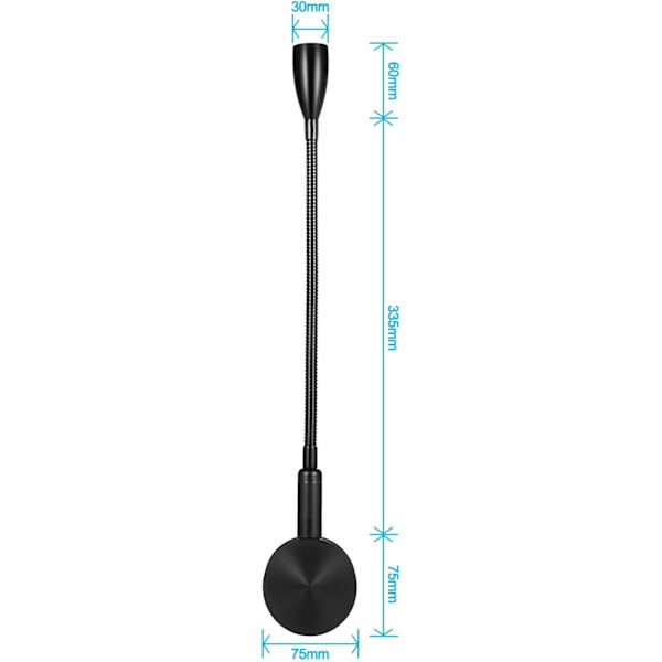 Fleksibel svanehals vegglampe 3W sengelampe med berøringsbryter/dimbar for lesing i sengen (ingen indikator)