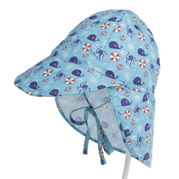 Baby Upf 50+ skydd, justerbar baby Ultratunn andningshatt, poolleksolhatt, cap 48-54cm (bläckfisk