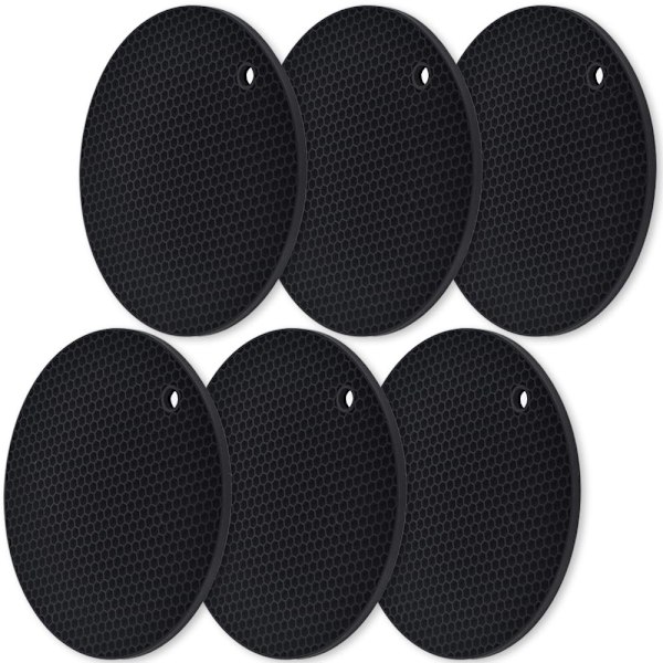 Silikon Grytunderlägg, 6-pack Multifunktionella Halkfria Värmebeständiga Grytlappar - Blandade Färger black
