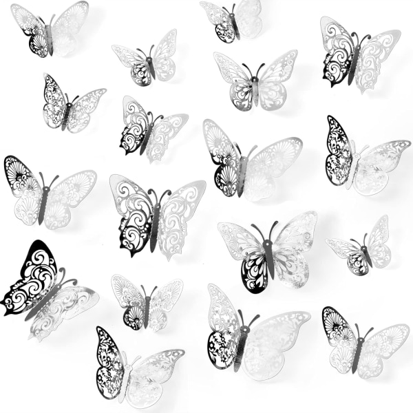 72 stk Sølv sommerfugldekorasjoner, 3 størrelser 3 stiler, 3D sommerfuglveggdekor, sommerfuglfestdekorasjoner, bursdagsdekorasjoner, sommerfugler for Cr 72 Pcs, Silver