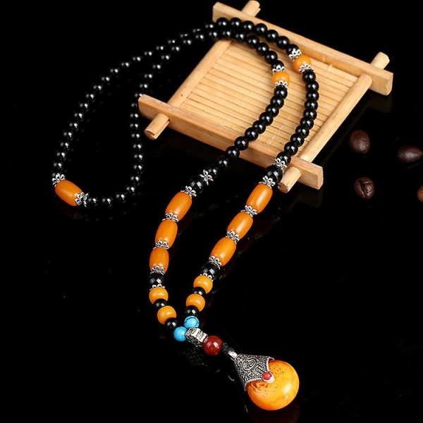 Etnisk stil lang halskæde vanddråbe vedhæng agat kæde kvinder retro smykker tilbehør