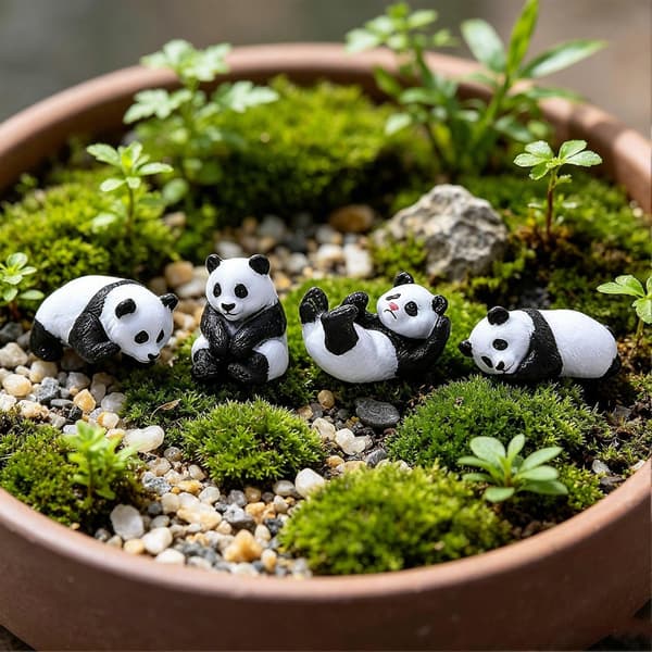 Miniature Panda Kagepynt - Realistiske Detaljer & PVC Materiale - til DIY Mikrolandskab