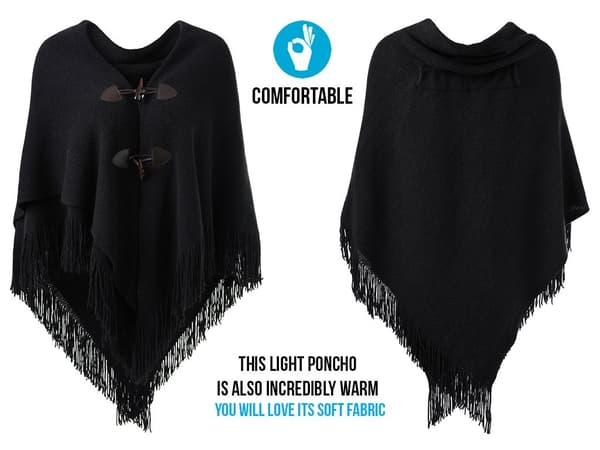 Lös passform poncho cape sjal för damer med öppen front för höst och vinter