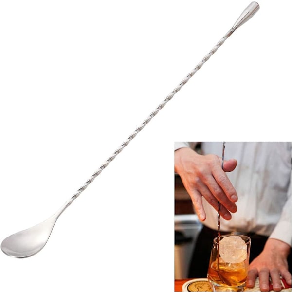 Rustfrit cocktailpind, gevindstangsske, swizzlepind, lang bar te-rørepinde, cocktail snoet bartender værktøj (1 stk, sølv)