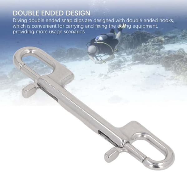 Dobbelt-endet dykkerkarabinhage. Dobbelt-endet boltkarabinhage i rustfrit stål, clips til waders.