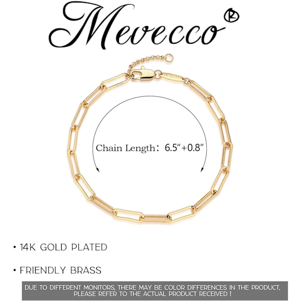 Armband för kvinnor 14K guldpläterad delikat kedja enkelt smycke sött för flickor Paperclip Chain S 2 Layer Satellite Chain