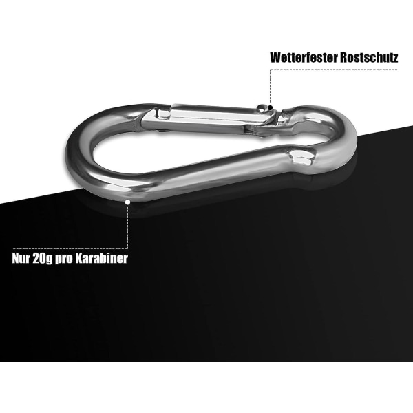 10 kpl raskaan sarjan 304 ruostumattomasta teräksestä valmistettuja karabiinihakoja, ensiluokkaista laatua, 50 mm x 5 mm ruostumattomasta teräksestä valmistettu karabiinihakoilla, joissa on räikkälukko kaikenlaiseen vetoapuun A