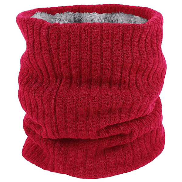 Fleece Halsvärmare Termisk Snood Unisex Tjock Vinter Kallt Väder Stickad Cirkelhalsduk för Cykling Motorcykel Sport Red