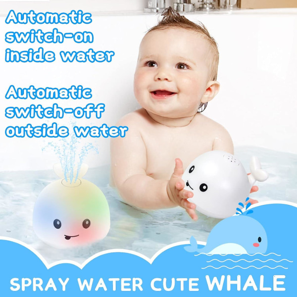 Baby , Baby Light Up Badkarleksaker, Whale Water Spray Sprinklerleksak för barn Toddler 0-6 månader, badleksaker Present för 1 2 3 år gammal pojkar flicka