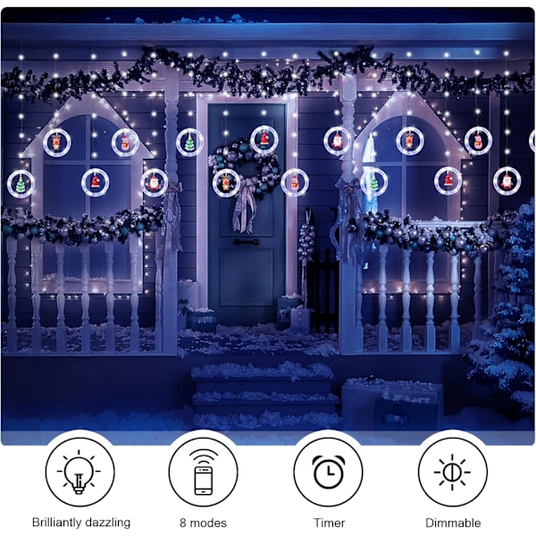 Julevindueslys 3m x 0.65m LED Lysgardin Lysstreng med 8 Tilstande Julepynt til Indendørs Fest Bryllup Soveværelse (Kold Hvid)