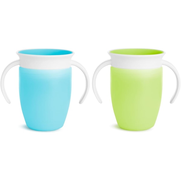 Miracle 360 6+ Måneder 7oz Baby Sippy Cups (2-pak). Fri Flow Bæger til Småbørn. Træningskop, BPA-fri, Spildfri, Opvaskemaskine-sikker Baby Vand B Blue/Green