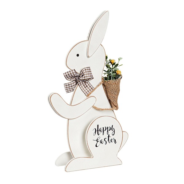 Glad Påske Ornament Træ Kanin Med Blomst På Ryggen Til Kreative Håndværk Til Hjem Soveværelse Stue Spisebord Dec