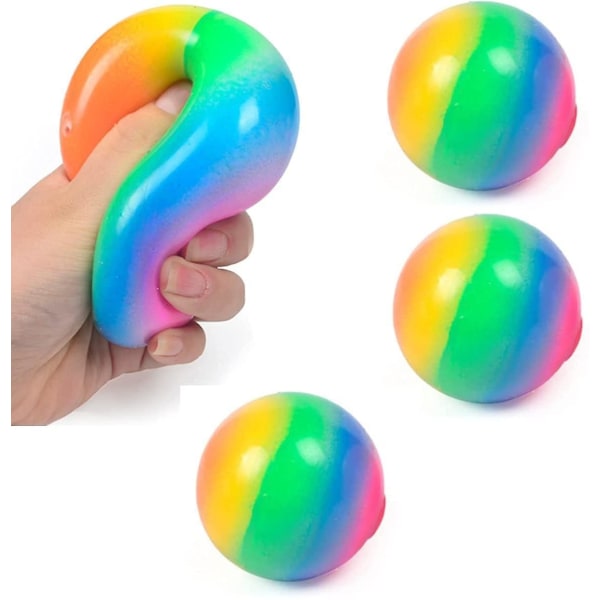 4 X Färgglada Squeezy Stressbollar - Fidget Toy - Tillfredsställande sensorisk upplevelse - Stress relief handleksak mot ångest - Regnbågsfärgad