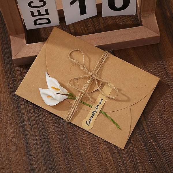 Gratulationskort med kuvert, handgjorda handgjorda Retro Kraftpapper, torkade blommor dekorerade presentkort, utsökt design och enkel Rtyle (12st, brun)