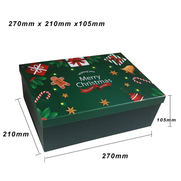 Julklappsask med lock, 27×21×10,5 cm, grön, 1 st