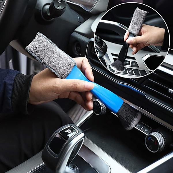 Kaksoispäinen harja auton puhdistukseen 1 pakkaus, auton harjat sisätilojen puhdistukseen, auton puhdistusharjat ulkopuolelle, pehmeä auton puhdistusharja (sininen-kaksois Blue1pc
