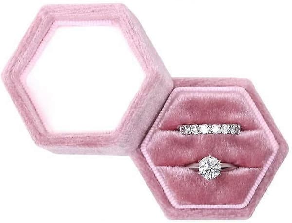 Hexagon Sammet Dubbelfack Ring Arvegods Låda Förlovningsring Låda (Rosa)
