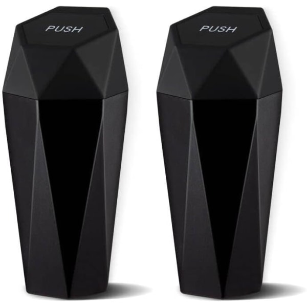Bilsopkorg med lock, diamantdesign liten automatisk bärbar sopkorg, lätt att rengöra, används i bil hemmakontor inredning tillbehör, 2PCS ( Black 2