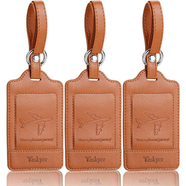 3 kappaleen matkalaukkutagit, PU-nahkaiset matkalaukkutagit matkalaukuille, matkalaukkujen nimilaput nimikortilla, huomattavat, kestävät, matkatarvikkeet, ruskea Brown 2.7 x 4.2 Inch/6.8 x 10.7 cm